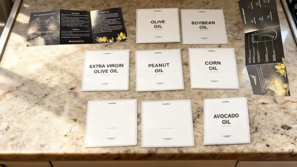 Items included in the box of TrendPlain Oil Dispenser and Sprayer 