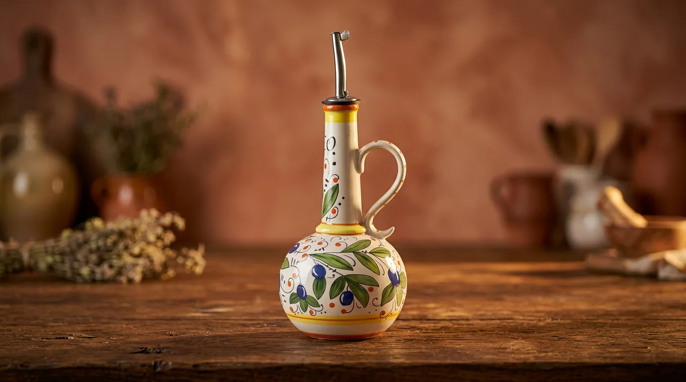 Gnlnkn 18 oz Hand-Painted Ceramic Cruet on a kitchen bench