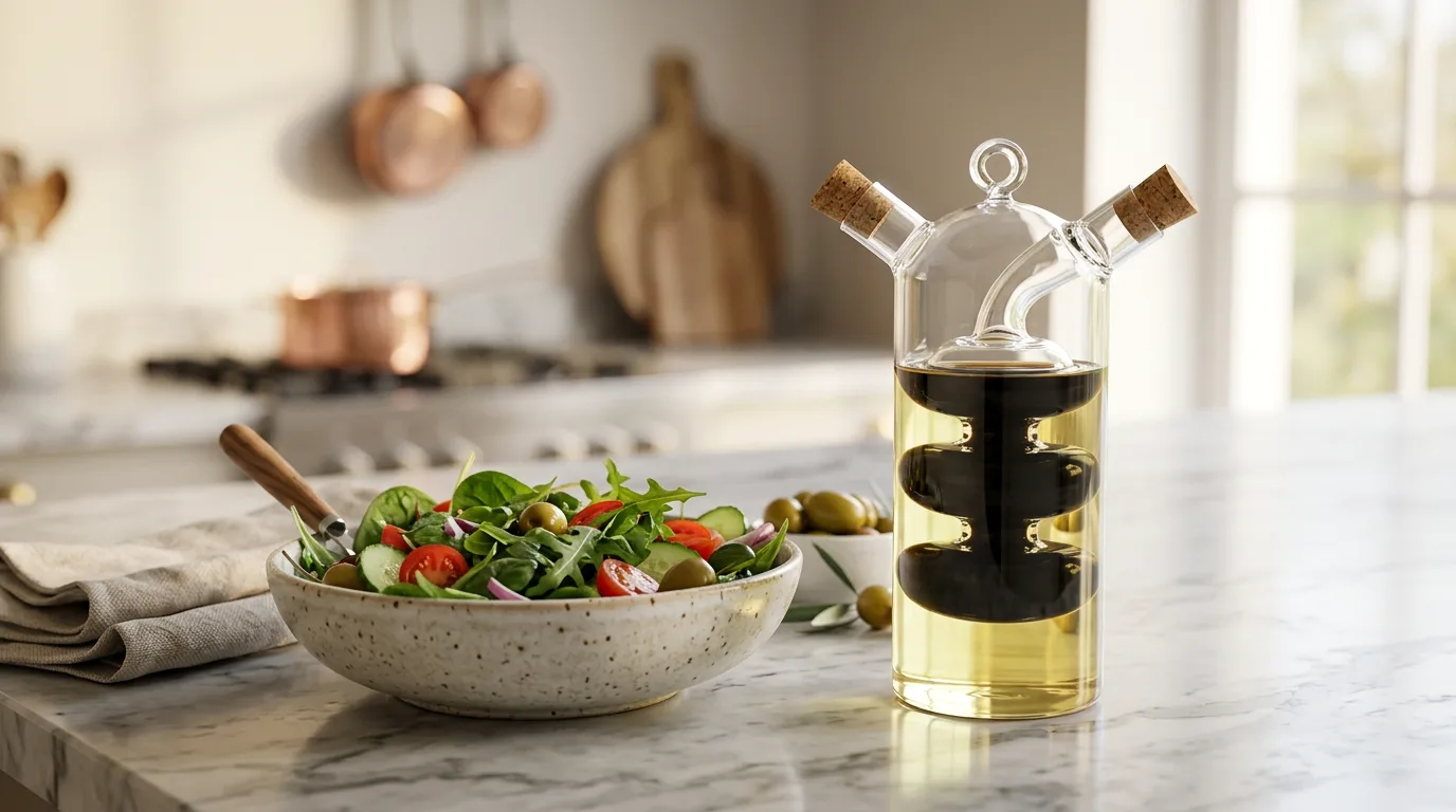 WINAKUI 2-in-1 Dual Glass Cruet on a kitchen bench